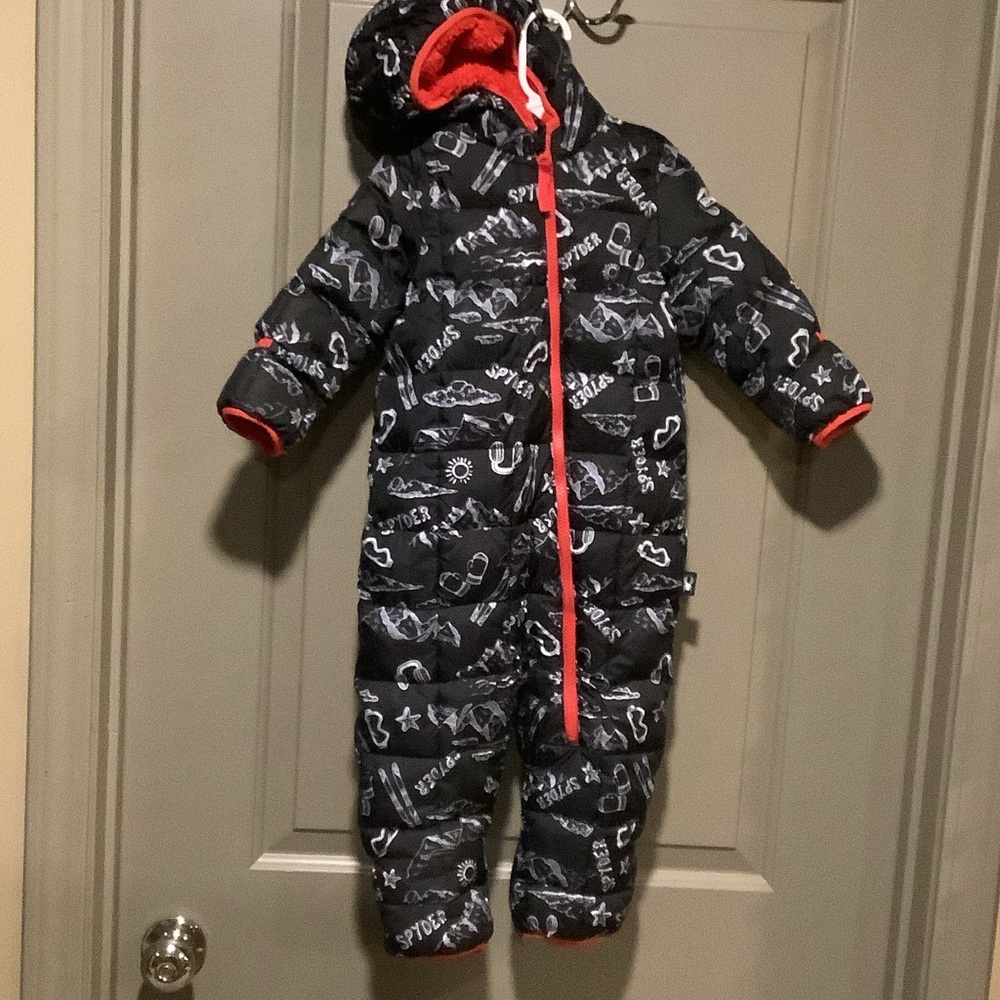 Spyder Black and Red Snowsuit with Graphic Design - 24 Months.